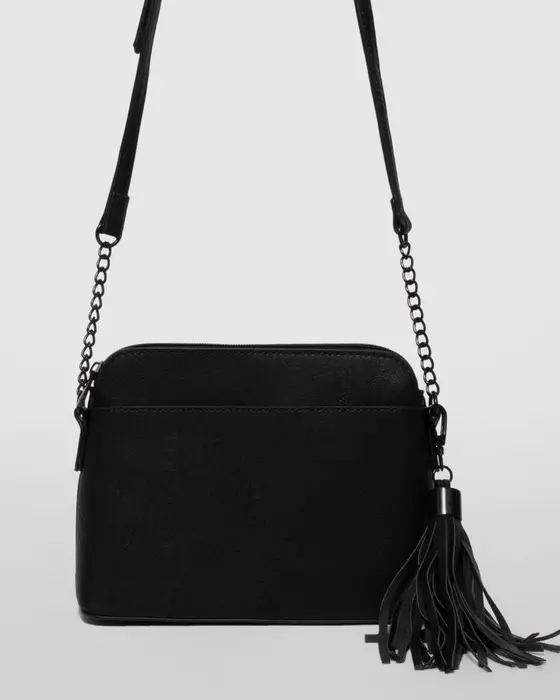 Black Karen Tassel Crossbody Bag