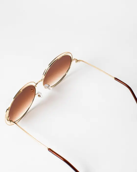 Brown Round Metal Frame Sunglasses — view 3