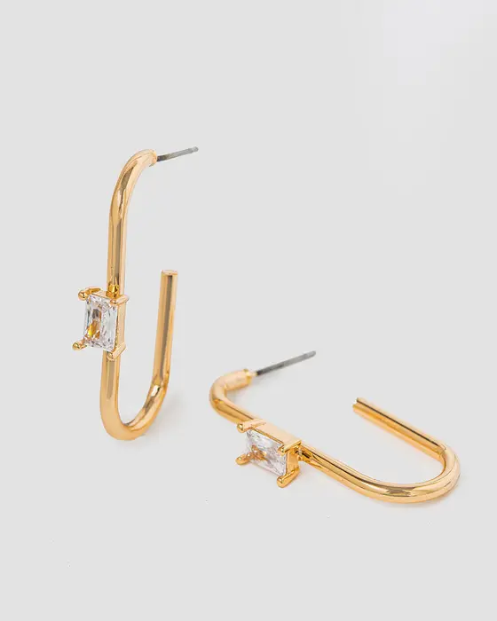 Gold Rounded Hoop Crystal Earrings