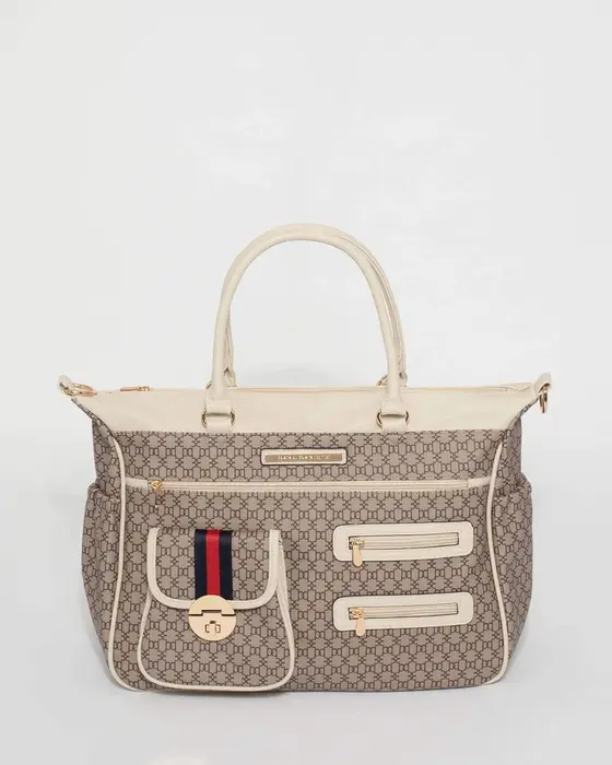 Monogram Pocket And Zip Baby Bag