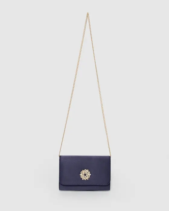 Navy Blue Lulu Crystal Clutch Bag — view 3