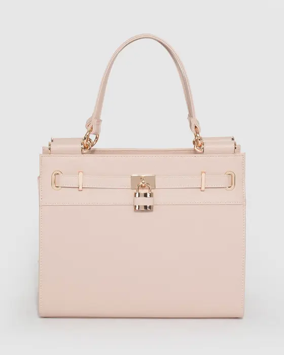 Pink Stephanie Square Lock Tote Bag
