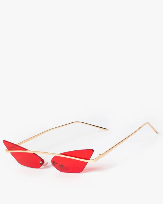 Red Pointed Cat-Eye Metal Frame Sunglasses — view 3