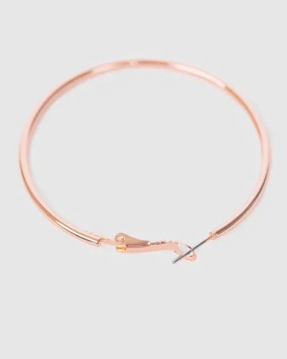 Rose Gold Fine Hoop Earrings - 40mm — view 3