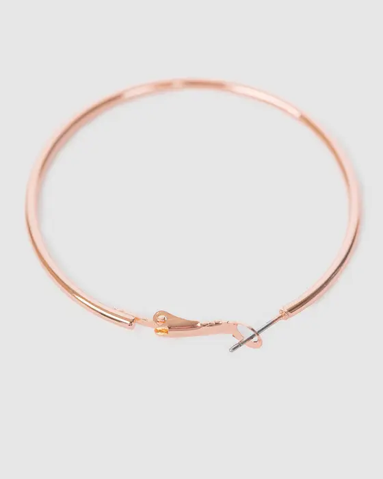 Rose Gold Fine Hoop Earrings - 50mm — view 3