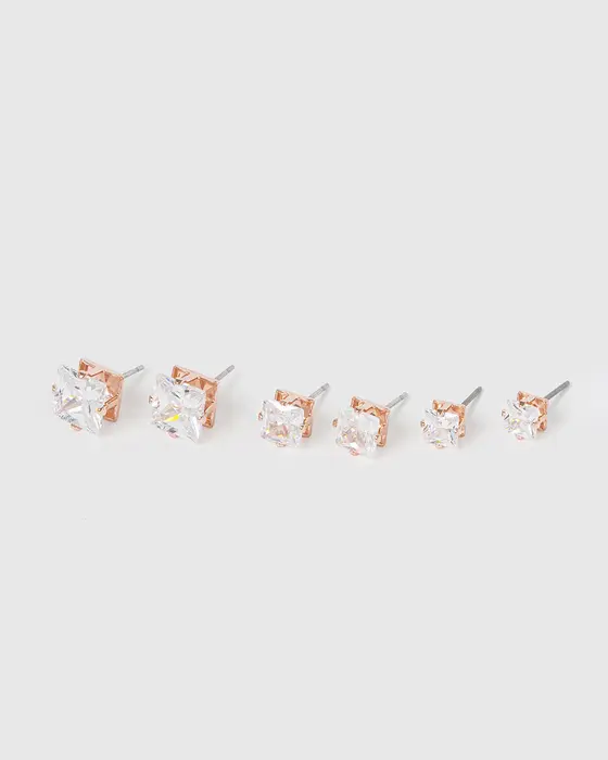 Rose Gold Pack Square Stud Earrings