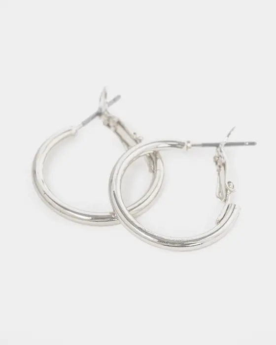 Silver Fine Hoop Earrings - 20mm — view 3