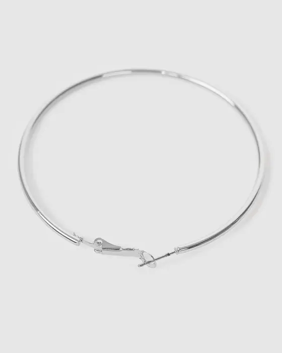 Silver Fine Hoop Earrings - 60mm — view 3