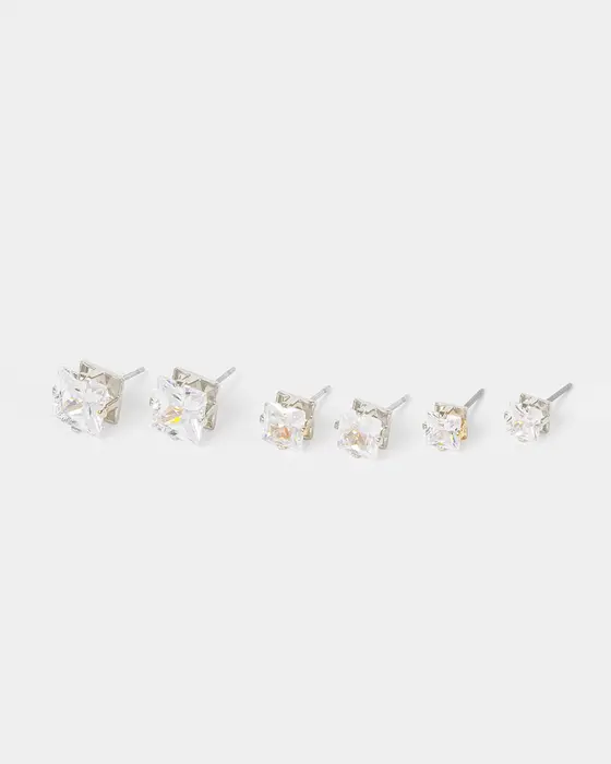 Silver Pack Square Stud Earrings