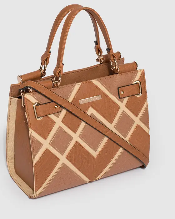 Tan Stephanie Diamond Square Tote Bag — view 3